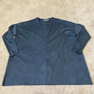 Bryn Walker Top Size Medium Velvet Dusty Blue Oversized V Neck Long Sleeve